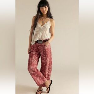 NWT FREE PEOPLE We The Free Printed Rust Bandana Block Good Luck Barrel Jeans 30